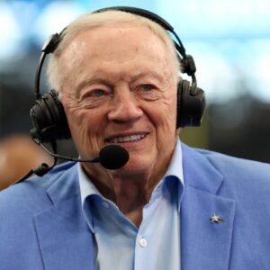 Aug 24, 2024; Arlington, Texas, USA; Dallas Cowboys owner Jerry Jones talks to the media before the game against the Los Angeles Chargers at AT&T Stadium.