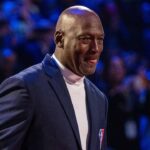 NBA great Michael Jordan is honored for being selected to the NBA 75th Anniversary Team during halftime in the 2022 NBA All-Star Game at Rocket Mortgage FieldHouse