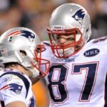 Nov 27, 2011; Philadelphia, PA, USA; New England Patriots wide receiver Wes Welker (83) celebrates scoring with tight end Rob Gronkowski (87) during the second quarter against the Philadelphia Eagles at Lincoln Financial Field. The Patriots defeated the Eagles 38-20.