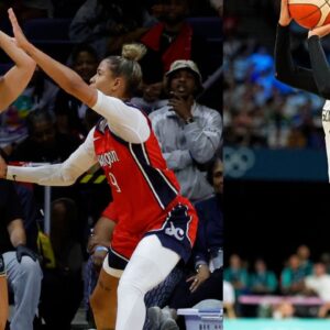 Sabrina Ionescu and Natasha Cloud (L) and Satou Sabally (R)