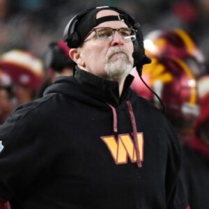 Jan 26, 2025; Philadelphia, PA, USA; Washington Commanders head coach Dan Quinn looks on Philadelphia Eaglesduring the second half in the NFC Championship game at Lincoln Financial Field.