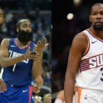 Kyrie Irving and James Harden(L), Kevin Durant(R)