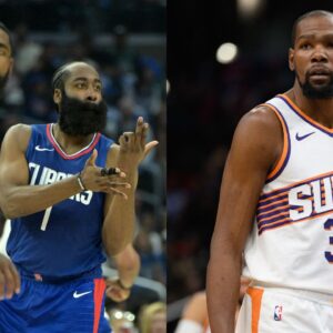 Kyrie Irving and James Harden(L), Kevin Durant(R)