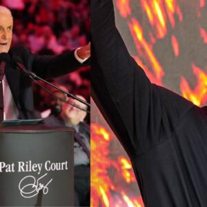 Pat Riley (L), Shaquille o'Neal (R)