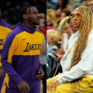 LeBron James and Bronny James(L), Savannah James(R)