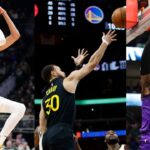 Victor Wembanyama (L), Stephen Curry (C), LeBron James (R)