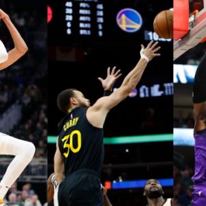 Victor Wembanyama (L), Stephen Curry (C), LeBron James (R)