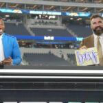 Nov 25, 2024; Inglewood, California, USA; From left: Scott Van Pelt, Ryan Clark, Jason Kelce and Marcus Spears on the ESPN Monday Night Football Countdown set before the game between the Baltimore Ravens and the Los Angeles Chargers at SoFi Stadium.