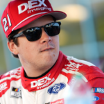 Oct 26, 2024; Homestead, Florida, USA; NASCAR Cup Series driver Harrison Burton (21) during practice for the Straight Talk Wireless 400 at Homestead-Miami Speedway. Mandatory Credit: Jasen Vinlove-Imagn Images