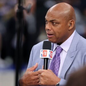 NBA TV analyst Charles Barkley talks on set before game three of the 2024 NBA Finals between the Boston Celtics and the Dallas Mavericks at American Airlines Center.