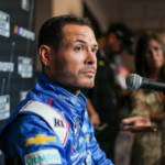 Kyle Larson speaks to media members during the NASCAR Playoffs Media Day at the Charlotte Convention Center.