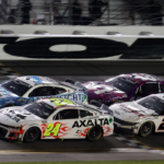 NASCAR Cup Series driver William Byron (24) leads driver Ross Chastain (1) during the Daytona 500 at Daytona International Speedway.