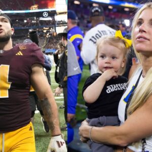 Cam Skattebo and Kelly Stafford