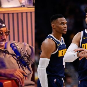 Lou Williams (L) and Russell Westbrook with Jamal Murray (R)