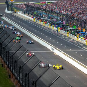 SCOTT MCLAUGHLIN (3) of Christchurch, New Zealand, races down the front stretch during the 108th Running of the Indianapolis 500 at the Indianapolis Motor Speedway