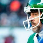 New York Jets quarterback Aaron Rodgers (8) is shown during Gang GreenÃ•s 19-9 loss against the Los Angeles Rams, Sunday, December 22, 2024, in East Rutherford.