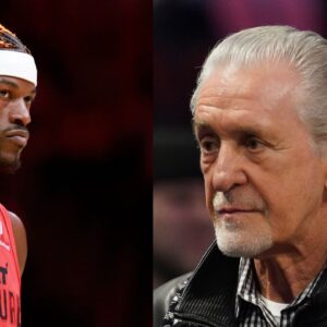 Jimmy Butler (L), Pat Riley (R)