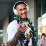 Arizona Wildcats wide receiver Tetairoa McMillan (4) walks down the Wildcat Walk before the game against Texas Tech at Arizona Stadium.
