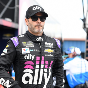 Aug 9, 2019; Brooklyn, MI, USA; NASCAR Cup Series driver Jimmie Johnson (48) looks on during practice for the Consumers Energy 400 at Michigan Speedway. Mandatory Credit: Mike DiNovo-Imagn Images