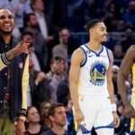 Carmelo Anthony(L), Jordan Poole and Draymond Green(R)