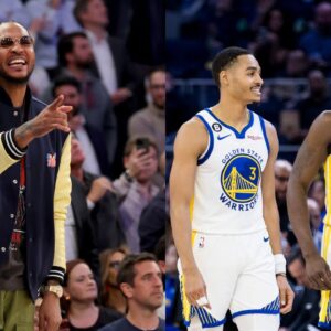 Carmelo Anthony(L), Jordan Poole and Draymond Green(R)