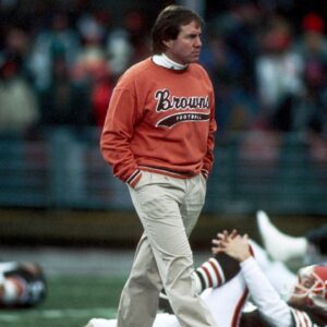 Cleveland Browns head coach Bill Belichick prior to the 1994 Wild Card Playoff Game against the New England Patriots at Cleveland Stadium.