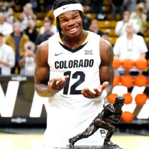 Colorado Buffaloes Heisman trophy winner Travis Hunter before the game against the Bellarmine Knights at CU Events Center.