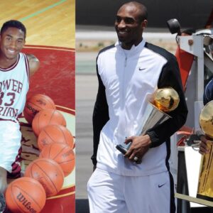 Kobe Bryant in High School (L) and Kobe Bryant with Derek Fisher (R)