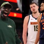 Draymond Green(L), Nikola Jokic and Karl-Anthony Towns(R)