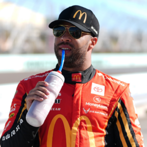 Oct 26, 2024; Homestead, Florida, USA; NASCAR Cup Series driver Bubba Wallace (23) during qualifying for the Straight Talk Wireless 400 at Homestead-Miami Speedway. Mandatory Credit: Jasen Vinlove-Imagn Images