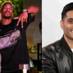 Bernie Lee and Jimmy Butler (L) and Shams Charania (R)