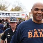 Former player Charles Barkley greets fans before the game between the Auburn Tigers and the Alabama Crimson Tide at Jordan-Hare Stadium
