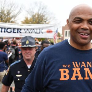 Former player Charles Barkley greets fans before the game between the Auburn Tigers and the Alabama Crimson Tide at Jordan-Hare Stadium