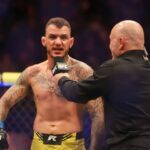 November 12, 2022, New York, New York, USA: Renato Moicano (L) speaks to announcer Joe Rogan after his win during UFC 281 at Madison Square Garden. New York USA - ZUMA RID 20221112_mda_r187_535 Copyright: xJustinxRenfroex