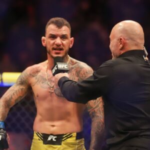 November 12, 2022, New York, New York, USA: Renato Moicano (L) speaks to announcer Joe Rogan after his win during UFC 281 at Madison Square Garden. New York USA - ZUMA RID 20221112_mda_r187_535 Copyright: xJustinxRenfroex