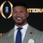 Notre Dame Fighting Irish head coach Marcus Freeman during College Football Playoff National Championship press conference at The Westin Peachtree Plaza, Savannah Ballroom.