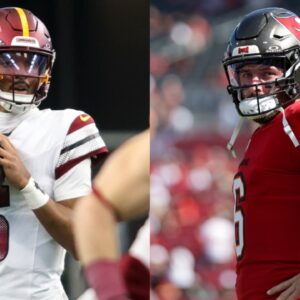 Jayden Daniels (L); Baker Mayfield (R)