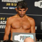 Beneil Dariush steps on the scale for the official weigh-in at Intercontinental Downtown Los Angeles for UFC311 Makhachev vs Tsarukyan 2 : Official Weigh-ins on January 17, 2025 in Los Angeles, CA, United States. (Photo by Louis Grasse PxImages)