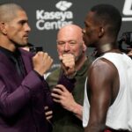 Alex Pereira and Israel Adesanya face off for the press and the fans at UFC287 - Pereira v Adesanya 2 - press conference, PK, Pressekonferenz at Kaseya Center on April 6, 2023 in Miami, Florida Miami, Florida United States - ZUMAp175 20230406_zsa_p175_044 Copyright: xLouisxGrassex