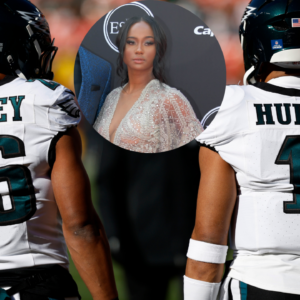 Dec 22, 2024; Landover, Maryland, USA; Philadelphia Eagles running back Saquon Barkley (26) and Eagles quarterback Jalen Hurts (1) stand on the field during warmup prior to the game against the Washington Commanders at Northwest Stadium. Mandatory Credit: Geoff Burke-Imagn Images