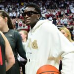 Former Indiana Pacer Victor Oladipo shares a moment with the Indiana Hoosiers after the game against the Iowa Hawkeyes at Simon Skjodt Assembly Hall.