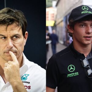 Toto Wolff (L) and Kimi Antonelli (R)