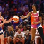 Team WNBA guard Caitlin Clark (left) and Angel Reese against the USA Women's National Team during the 2024 WNBA All Star Game at Footprint Center.