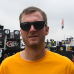 Former NASCAR driver Dale Earnhardt Jr. during practice for the Consumers Energy 400 at Michigan International Speedway. © Mike DiNovo-Imagn Images
