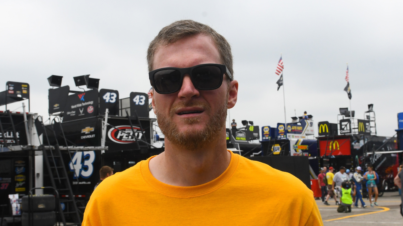 Former NASCAR driver Dale Earnhardt Jr. during practice for the Consumers Energy 400 at Michigan International Speedway. © Mike DiNovo-Imagn Images
