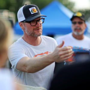 Dale Earnhardt Jr. talks to fans before the 16th Annual Hampton Heat at Langley Speedway.