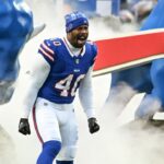 Buffalo Bills linebacker Von Miller (40) enters the field before a game against the New York Jets at Highmark Stadium.