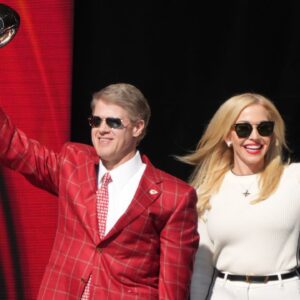 Kansas City Chiefs owner Clark Hunt and wife Tavia Hunt during the celebration of the Kansas City Chiefs winning Super Bowl LVIII.