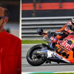 Lewis Hamilton (L) and KTM's MotoGP bike (R)