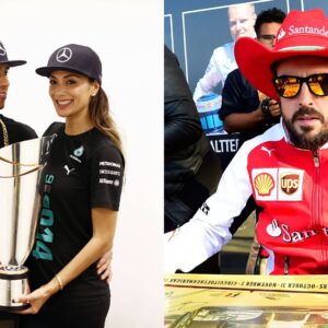 Lewis Hamilton and Nicole Scherzinger (L), and Fernando Alonso (R)